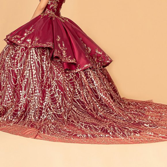 NEW OFF THE SHOULDER SLEEVELESS EMBROIDERED BALL GOWN WITH LACE UP BACK GL3098 - Picture 7 of 13